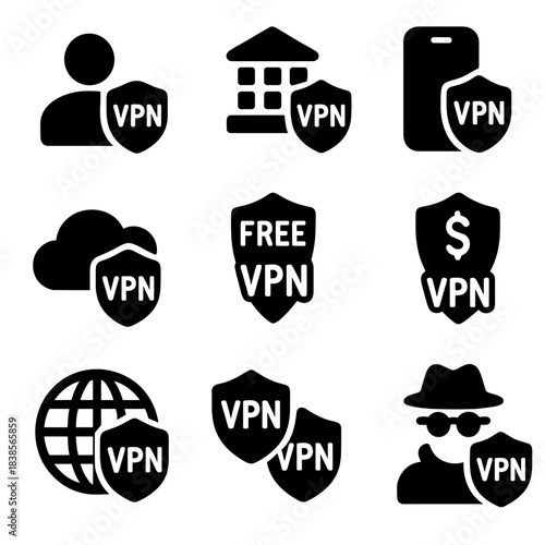 Free vpn icons displayed on dark background with security elements