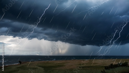 dark ominous storm clouds gather overhead heavy rain pouring down lightning flashing in the distance nature s raw power is on full display in this dramatic weather scene deluge air