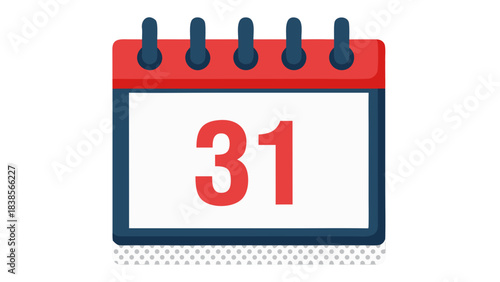 Red and Blue Desk Calendar Displaying the Number 31 on a White Page Against a Black Background Symbolizing a Specific Date or Deadline