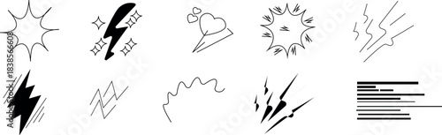 Cute Hand-Drawn Sparkle, Star, and Lightning Bolt Icons