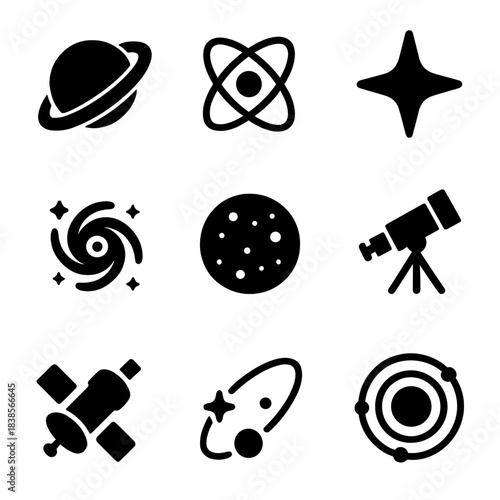 Celestial and astronomical icons on a gradient background