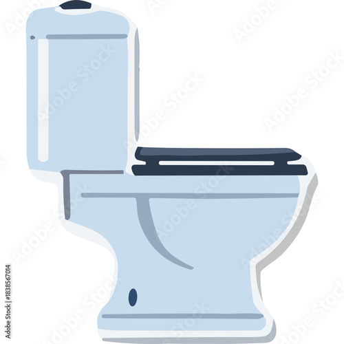 A Clean Light Blue Toilet with a Dark Blue Seat and Lid Against a White Background with Subtle Shadows and Highlights