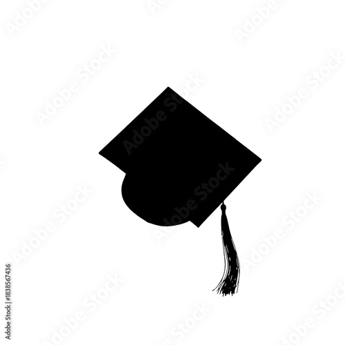 Black graduation cap with tassel, a classic symbol of academic achievement, success, and higher education, perfect for celebratory designs, isolated on transparent background.