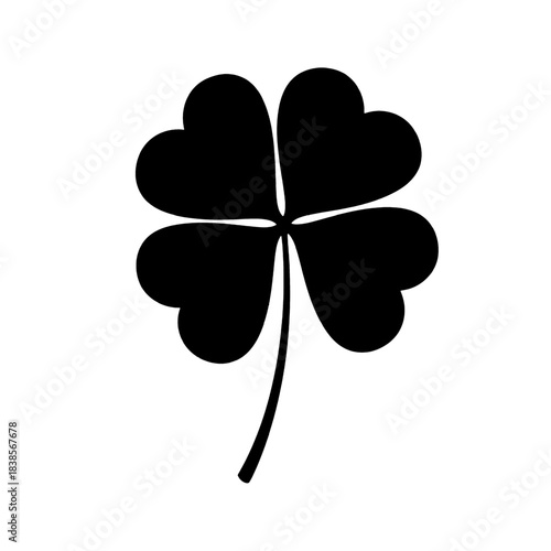 Black four-leaf clover silhouette, a timeless symbol of good luck and fortune, perfect for St. Patrick's Day designs, isolated on transparent background.