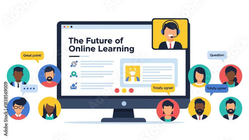 Online learning concept with diverse people interacting
