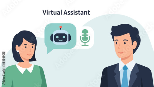 Business professionals interacting with virtual assistant technology