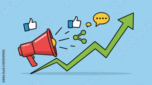 Megaphone announcing growing success with social media likes