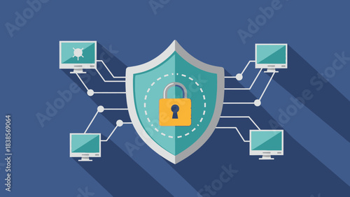 Secure online protection with shield and lock on computer network