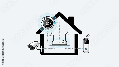 Smart home security system with connected devices and router