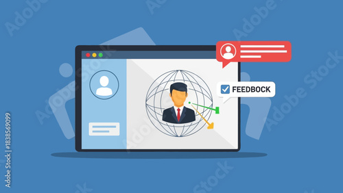 Professional businessman profile feedback on modern computer screen