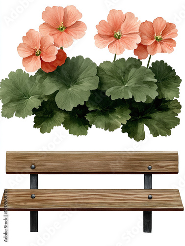 Watercolor bench garden bush isolated spring hobby gardening wood decor set weekend holiday easter grass design green park backyard summer tree landscape