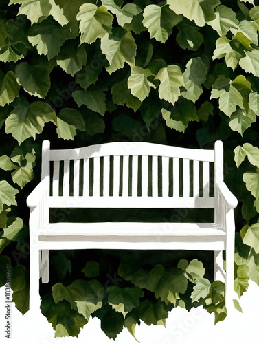 Watercolor bench garden bush isolated spring hobby gardening wood decor set weekend holiday easter grass design green park backyard summer tree landscape