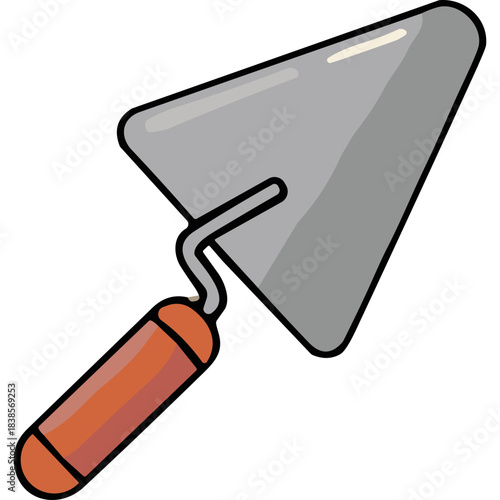 A Grey Metal Trowel With An Orange Wooden Handle Isolated On A Black Background Minimalist Illustration Object