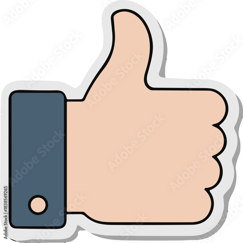 A Hand Giving a Thumbs Up Gesture with a Blue Sleeve and Light Skin Tone Against a Transparent Background Indicating Approval and Agreement in a Simple Iconographic Style