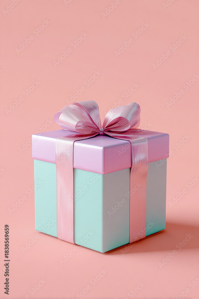 Fototapeta premium Gift box wrapped in pink and blue on a plain background
