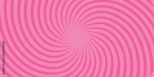 Abstract Vector Candy Spiral Pattern on Pink Background. Square Poster with Fun Pink Hypnotic Swirls, Retro Inspired Grunge Sun Rays