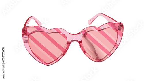 Transparent Pink Heart Shaped Sunglasses With Diagonal Stripes Across The Lenses On A White Background Perfect For Summer Fashion And Beach Accessories