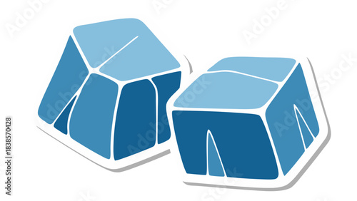 Two Blue Ice Cubes With White Outline Isolated On Black Background Digital Art