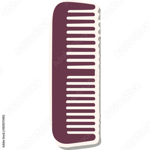 A Simple Illustration of a Burgundy Comb with White Outline and Shadow Against a Black Background Showing Its Teeth and Handle