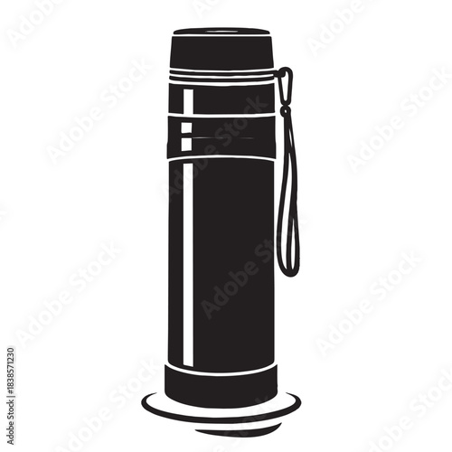 Black insulated stainless steel water bottle with flip-up straw lid, perfect vector silhouette for fitness, hydration, and reusable eco-friendly drinkware concepts.