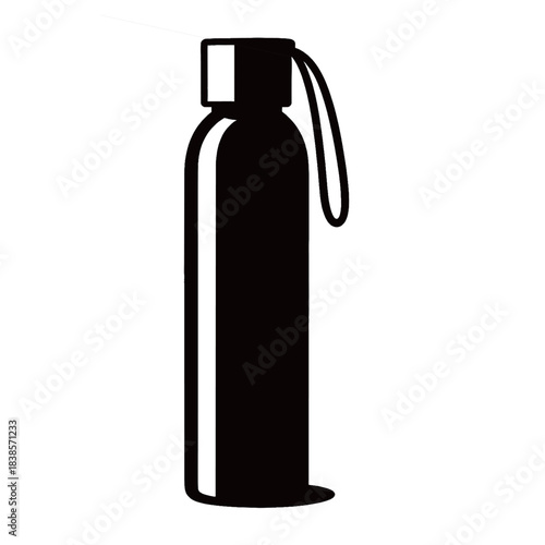 Black insulated stainless steel water bottle with flip-up straw lid, perfect vector silhouette for fitness, hydration, and reusable eco-friendly drinkware concepts.