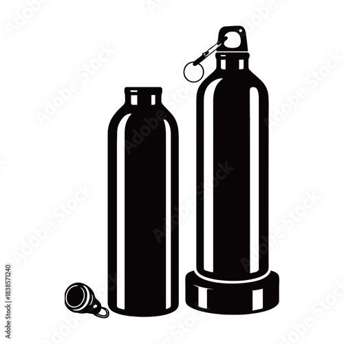 Black insulated stainless steel water bottle with flip-up straw lid, perfect vector silhouette for fitness, hydration, and reusable eco-friendly drinkware concepts.