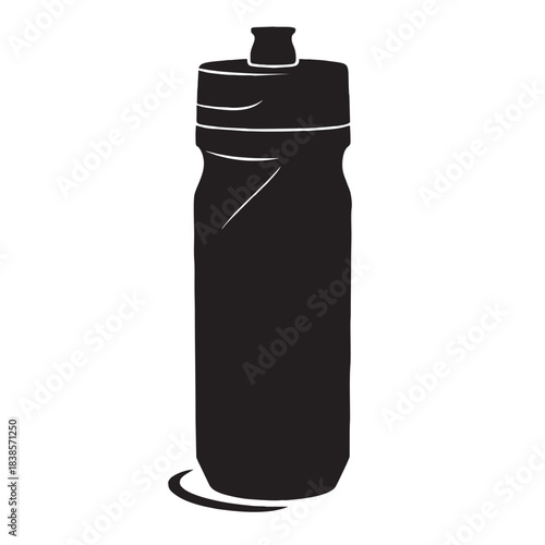 Black insulated stainless steel water bottle with flip-up straw lid, perfect vector silhouette for fitness, hydration, and reusable eco-friendly drinkware concepts.