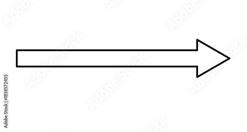 Silhouette of long straight arrow with thin outline. Vector icon of arrow in right direction