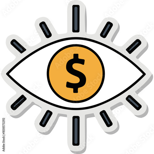 Abstract Eye Symbol with Dollar Coin Iris and Sunburst Rays Represents Vision for Financial Success Opportunity and Insight