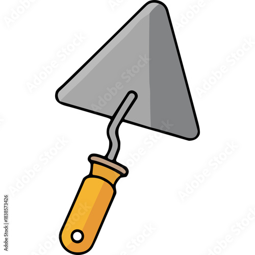 A Trowel Tool With a Yellow Handle on a Black Background Isolated