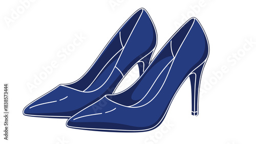 A Pair of Elegant Deep Blue Stiletto High Heel Shoes with Pointed Toes and Thin Heels on a Black Background Isolated Studio Shot