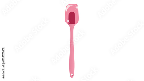 A Detailed Close Up Of A Bright Pink Silicone Spatula With A Long Handle Isolated On A Black Background A Studio Shot Showing Its Smooth Surface Texture Ideal For Baking And Cooking Preparation With