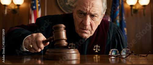 Judge brings down gavel in court during a case