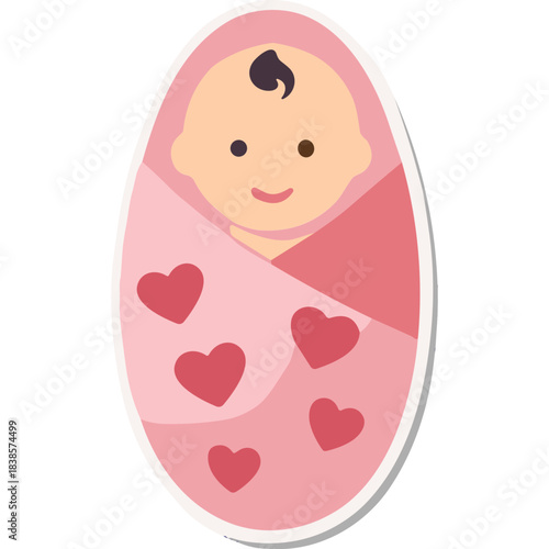 Adorable baby wrapped in a pink blanket adorned with red hearts symbolizing love and new beginnings a sweet representation of innocence and joy