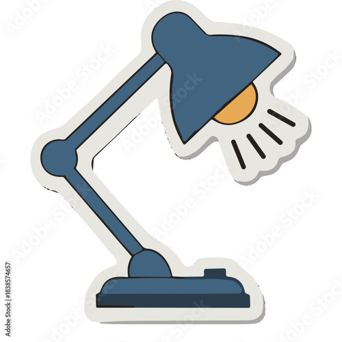 Adjustable Blue Desk Lamp Illuminated With Warm Light Standing On Base With On Off Switch Focused Lighting For Study Or Office Tasks Isolated On White Background