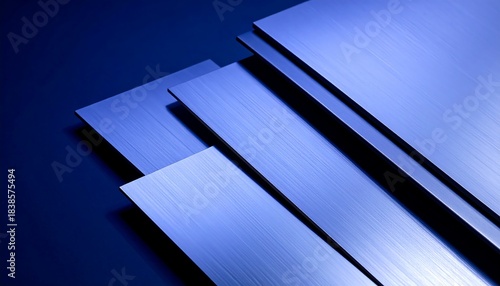 青い光に包まれた金属プレートの重なりが美しいテクスチャー