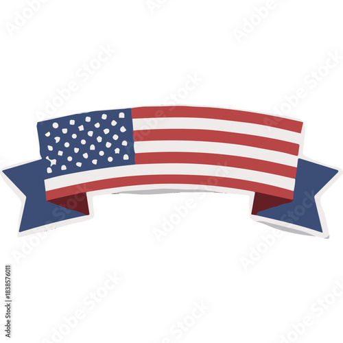American Flag Ribbon Banner with Stars and Stripes Patriotic Independence Day Celebration Graphic Design Element