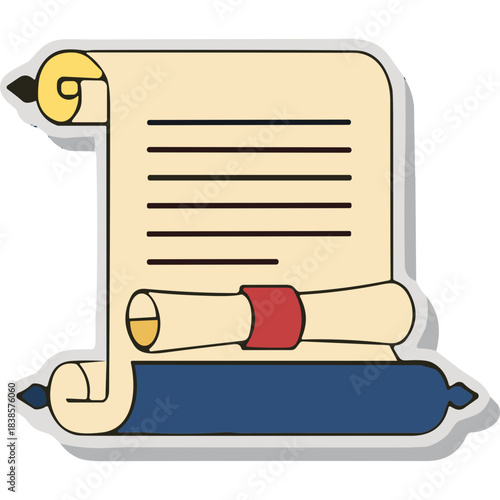 Ancient Scroll With Text And Red Seal On A Blue Base Detailed Drawing