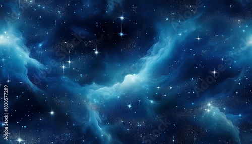seamless deep space background with vibrant blue nebula and twinkling stars