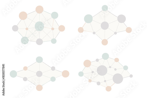 Abstract Network Connections. Isometric vector illustration set Abstract dot system: floating circular nodes connected by thin