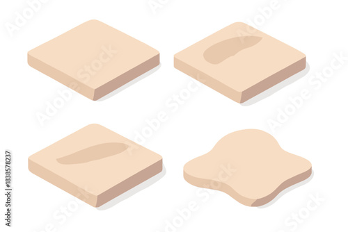 Minimal Dune Impressions. Isometric vector illustration set Minimal dune impressions: fine sand surface, soft indentation outlines