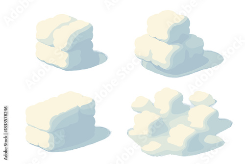Cloud Masonry Icons. Isometric vector illustration set Cloud masonry: fluffy stone blocks, vapor joints, mist bricks, pastel