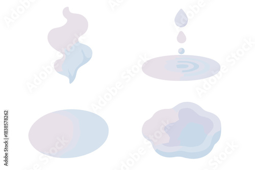 Floating Ink Petals. Isometric vector illustration set Floating ink petals: translucent pigment swirls, suspended droplets, gentle