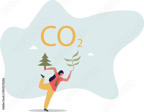presenting way to reduce CO2 emission footprint through carbon offset, credit and forest conservation. Low carbon concept.life and employment of people.