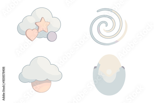Atmospheric Transformation Icons. Isometric vector illustration set Atmospheric transformations: recognizable shapes in vapor,