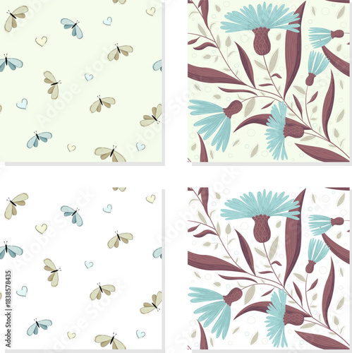 Vector set. Seamless hand-drawn floral pattern. A versatile seamless print for textiles and interiors.
