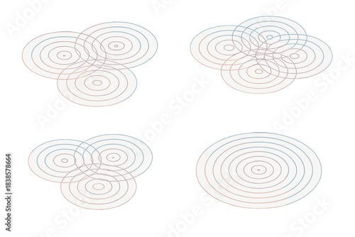 Tranquil Ripple Waves. Isometric vector illustration set Tranquil interference waves: multiple ripple sources blending seamlessly,