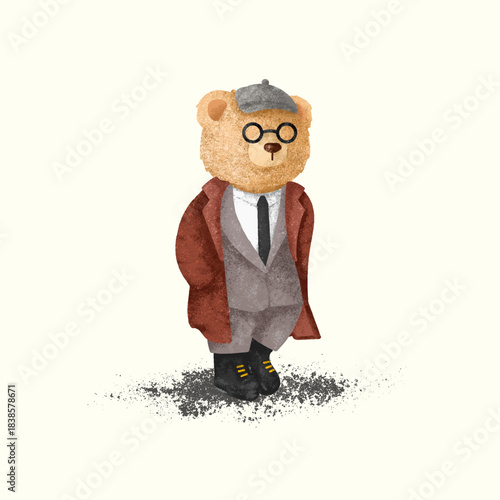 Cute bear wearing vintage gentleman fashion style illustration