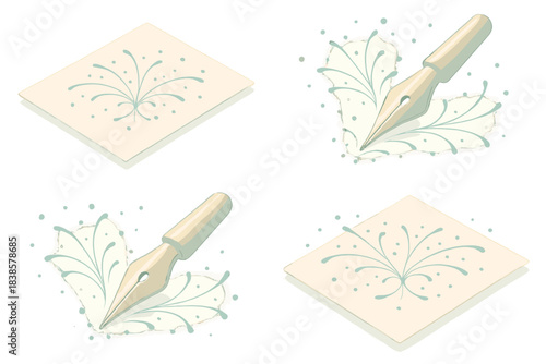 Elegant Ink Splatter Geometry. Isometric vector illustration set Elegant splatter geometry: delicate ink trails creating