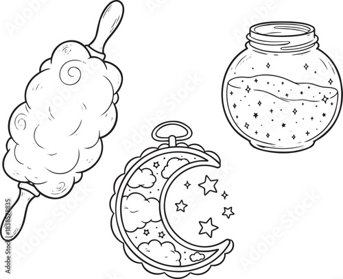 Black and White Outline: Witchcraft and Fairy Tale Elements Set